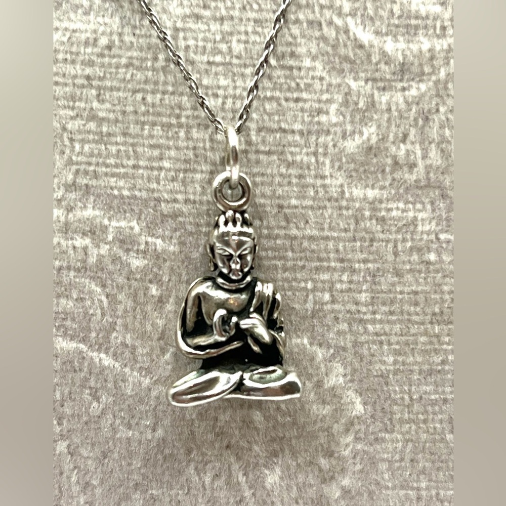 Sterling Silver Buddah Buddhism 3D 925 Solid Sterling Silver Charm Necklace